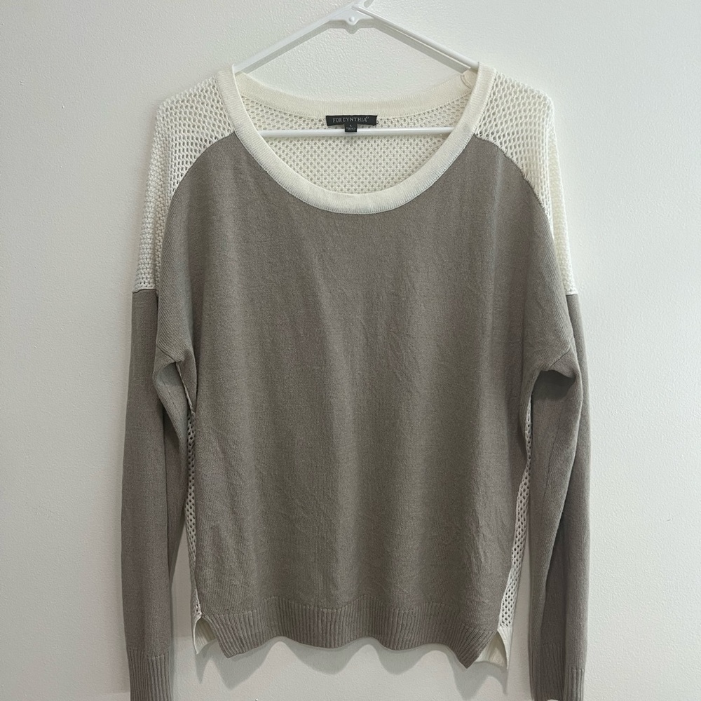 For Cynthia Cream Knit Mesh Back Sweater